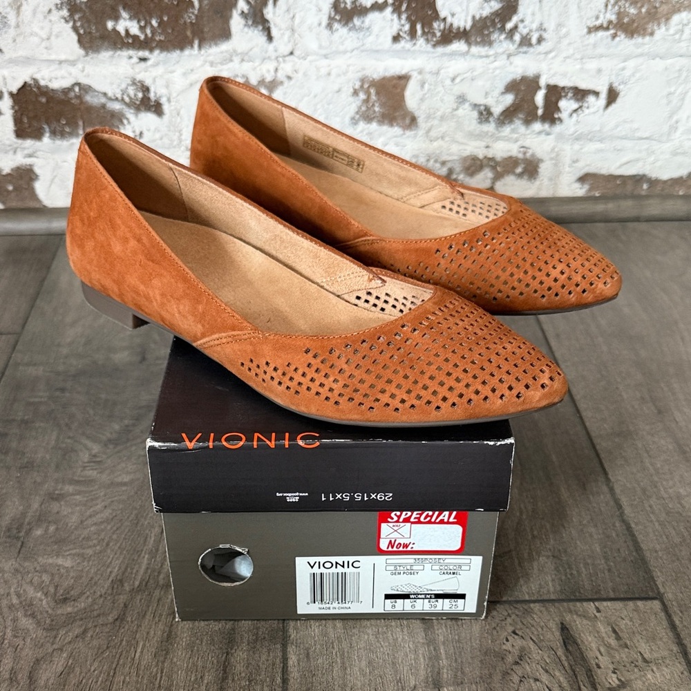 Vionic Posey Brown Suede Perforated Flats